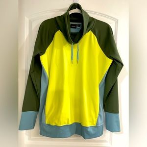 MARMOT Fleece Lined, Colorblock Cowl Neck Sweatshirt, XL, Green, Yellow & Blue